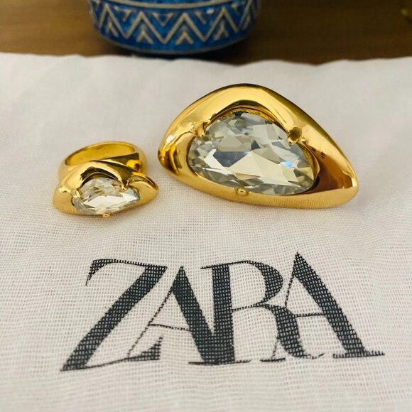 💜 Zara Limited Edition Crystal 2 Pack Rings Size 7 - Picture 4 of 5